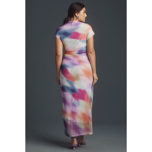 Anthropologie Maya Ruched Cowl-Neck Mesh Edition Dress Pink Combo Size M NWOT - Picture 2 of 12